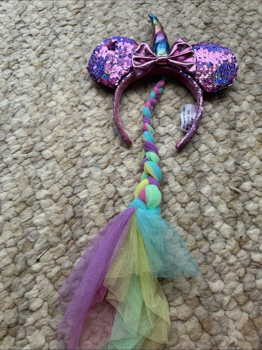 Sparkling Pink Sequin Unicorn Ear Headband with Rainbow Braid